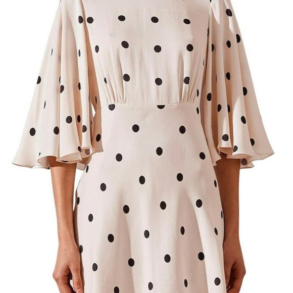 Size 8 SHONA JOY Cream with Black spot polka dot 3/4 sleeve short dress - Picture 2 of 12